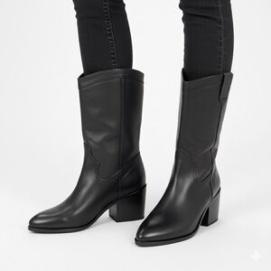 NEW SOL SANA Black Handcrafted Leather Western Boots Size 39